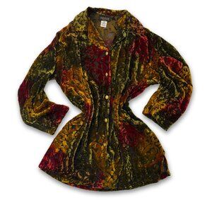 Vintage Sheer Button Up with Velour/Velvet Detailing | Women's Small